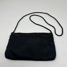 Vintage La Regale Black Beaded Satin Evening Bag Handbag Clutch