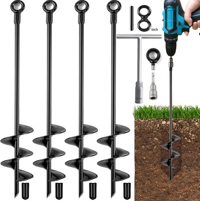 Ground Anchors Heavy Duty, Swing Set Anchor Kit 18 Inch 4 Pack Screw in Black 