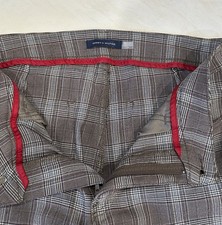 Tommy Hilfiger Women's Plaid Straight Dress Pants Brown Gray Button Zip Pockets