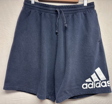 Adidas French Terry Shorts Mens Navy Blue Big Logo Drawstring Elastic Waist L