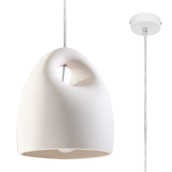 Suspension céramique blanche E27 Bukano pour éclairer une table de salle à manger
