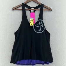 Zumba Let Loose Racerback Tank Top Athletic Activewear Black Purple Logo L Neon