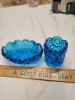 Vintage L. E. Smith Moon  Stars Blue Depression Glass   Ashtray Toothpick Holder
