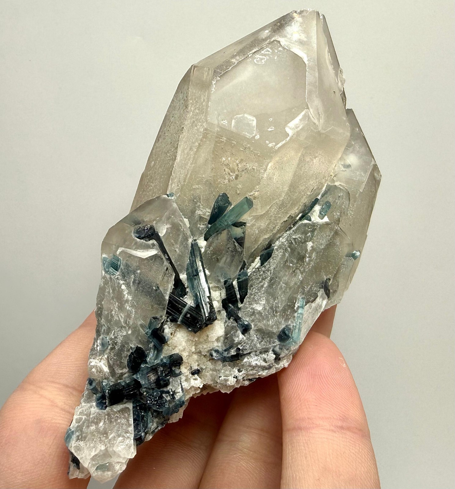 Rare Indicolite Tourmaline Crystals On Quartz From Kunar/Afghanistan. 258 grams