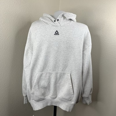 Reebok Men s Sz M Hoodie No Drawstrings Heathered Light Gray Sweatshirt Soft
