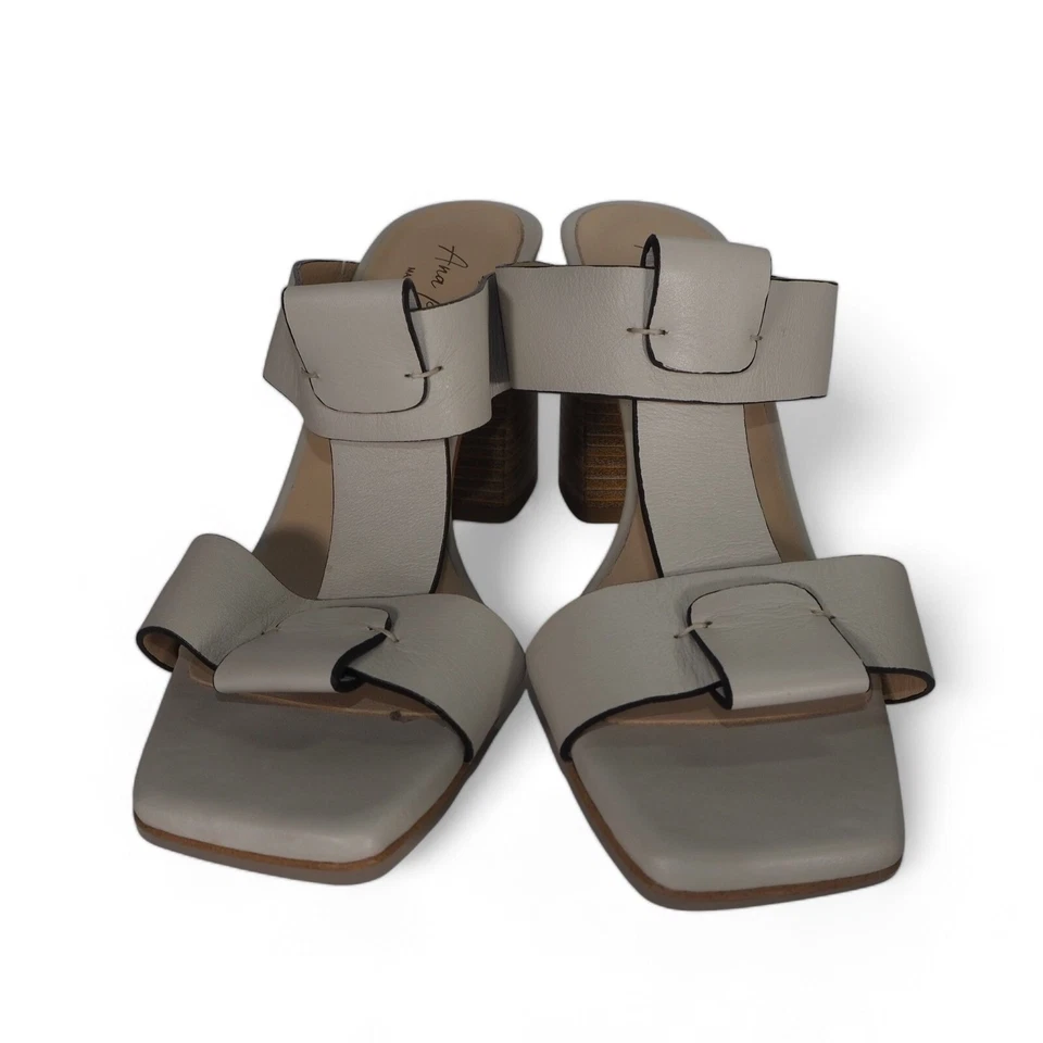 Sandalias de tacón de cuero con banda en T ANA PALMA crema para mujer 8/38 Foto 3 de 4