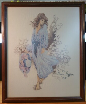 Lanarte #33501 Sara Moon ''Lady in Blue'' Needlepoint Completed/Framed ~Exquisite!