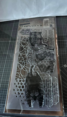 Stampers Anonymous Mixed-Media Stencil & Crazy Cat Stamps Tim Holtz THMM110 unbe