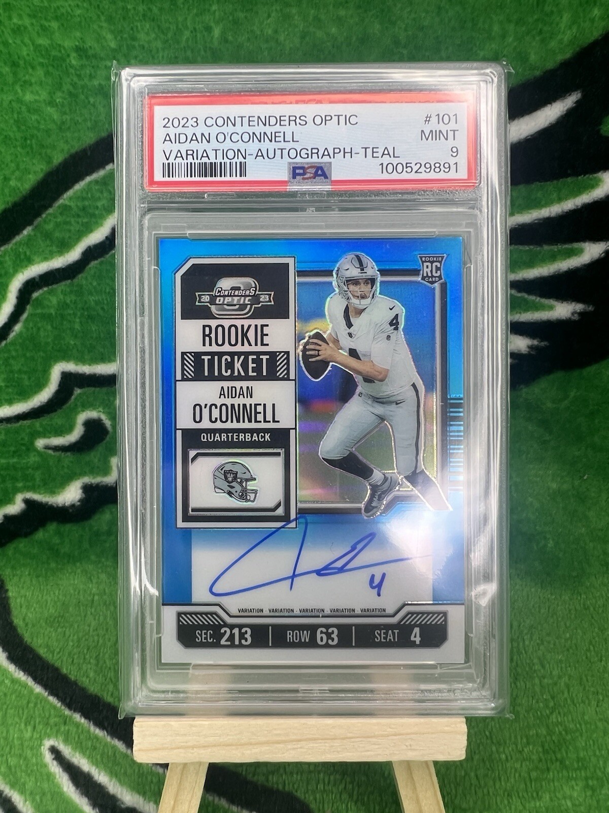 Aidan O'Connell #101 2023 Contenders Optic Rookie Ticket Variation Auto Teal /75