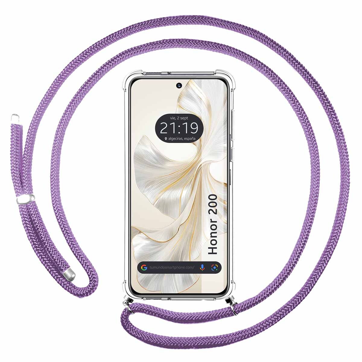 Cover Ciondolo Trasparente per Huawei Honor 200 5G Con Cordino Viola