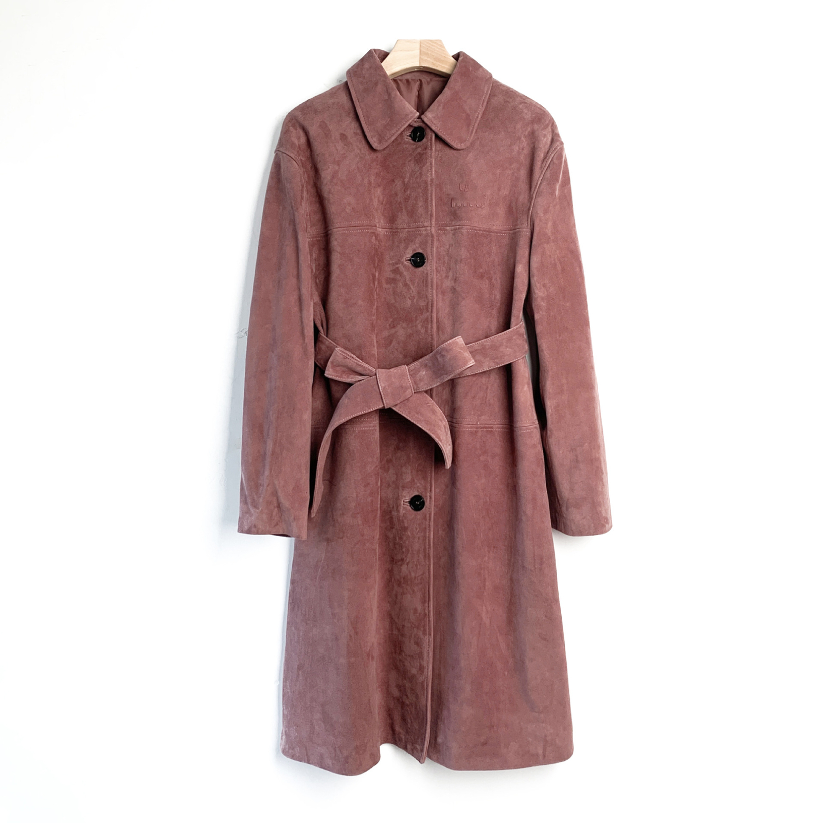 Retro Womens Mid Long Trench Real Suede Leather Coat Overcoat Single Breasted Sz