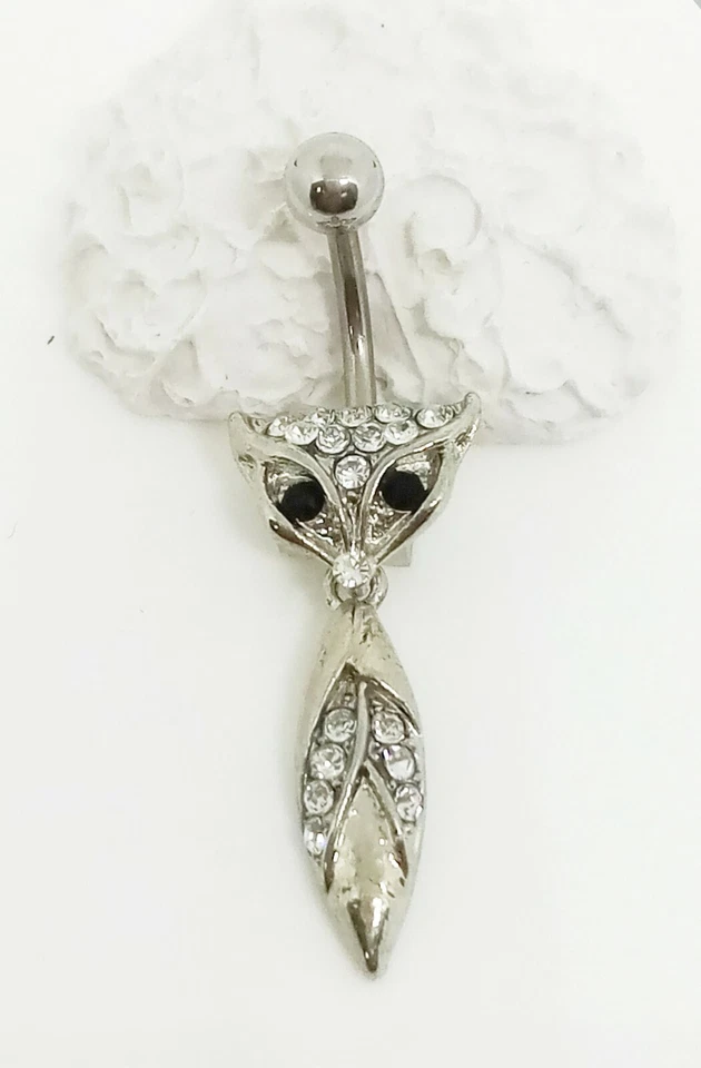 Piercing da ombelico banana in acciaio gioiello argento volpe con brillantini di - Immagine 4 di 4