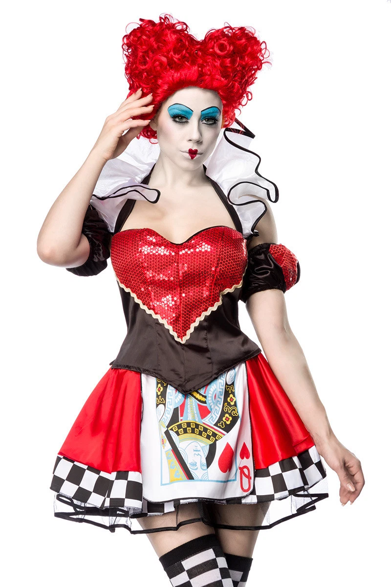 Costume Regina Rossa Cuori Carnevale Alice in Wonderland Travestimento  Vestito