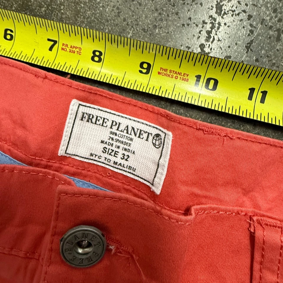 Free Planet Chino Shorts Mens Sz 32 Orange Cotton Regular Fit Flat Front Outdoor - Image 4 of 4