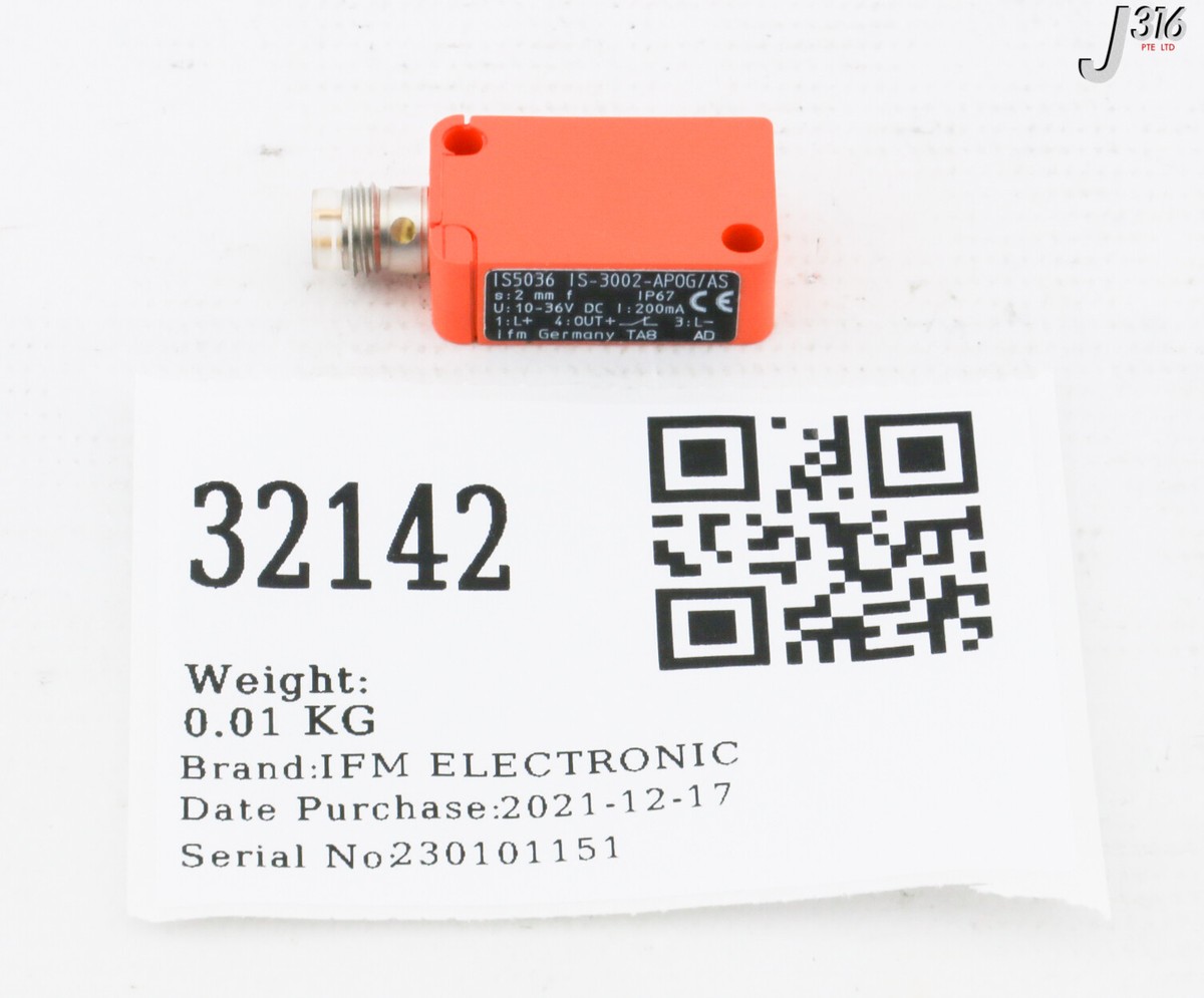 32142 IFM ELECTRONIC INDUCTIVE SENSOR, IS-3002-APOG/AS (NEW