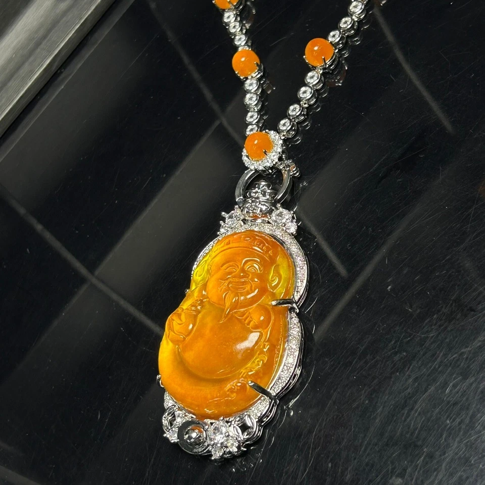 Amulet Natural Ice jade Jadeite Inlay the god of wealth Pendant&Necklace 财神 - Image 4 of 4