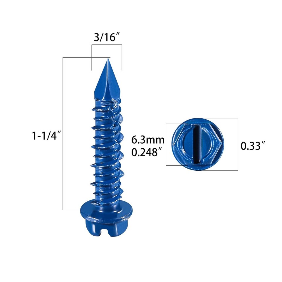 Wensilon(30 PCS) 3/16" * 1-1/4" Slotted Hex Washer Head Concrete Screws ...