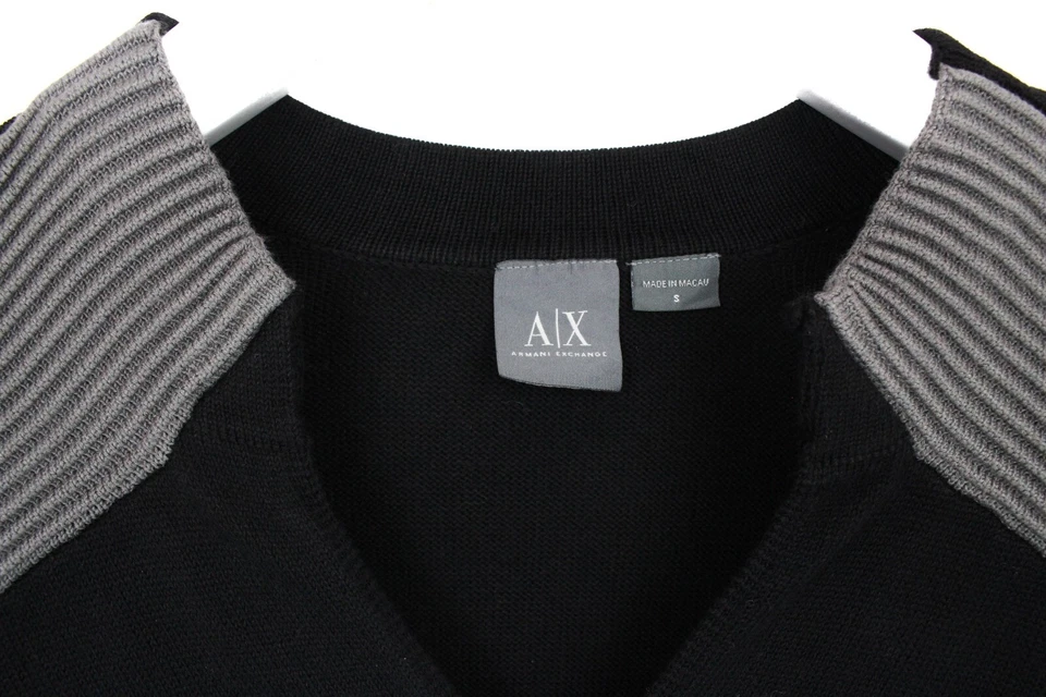 ARMANI EXCHANGE Pullover Herren SMALL Pullover V-Ausschnitt Gestrickt Schwarz - Image 4 of 4