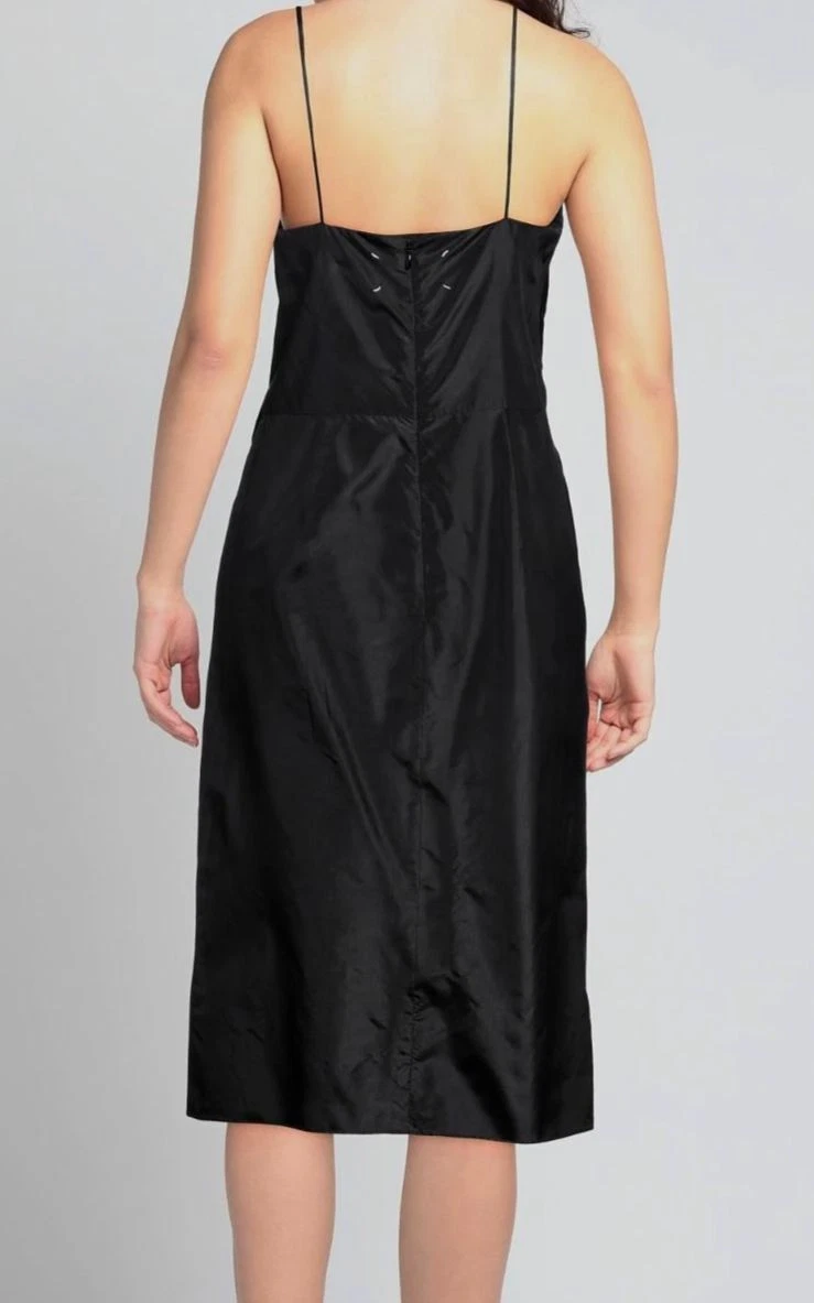 Abito midi Maison Margiela da donna nero seta raccolto fiocco $3111 taglia 38