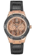 Guess Genuine Leather Strap Rose Gold Tone Women's Watch W0289L4