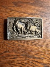 Vintage Solid Brass Belt Buckle Bronco Wild Horses 1978 USA