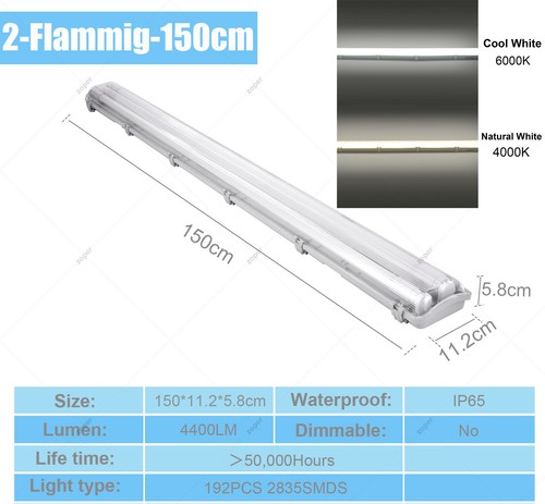 Lámpara LED para habitación húmeda tubo fluorescente T8 tubo completo lámpara de tubo 120/150CM DE - Imagen 18 de 19