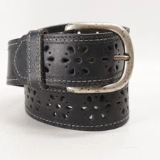 Laser Cut Belt Women S M Black Silver Tone Hardware Contrast Stitching Keep