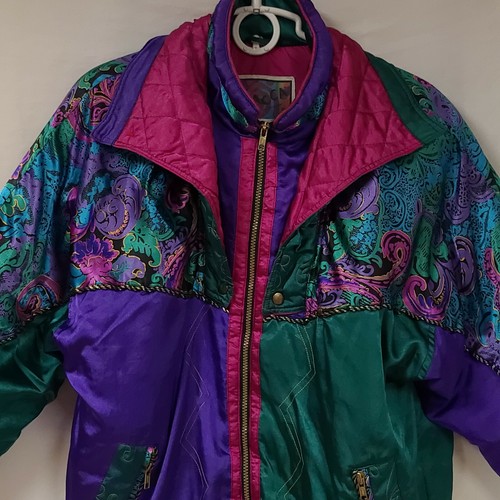 Vtg Giacca By Young Gallery Womens Medium Purple Green Paisley Floral Warm Coat - Picture 3 of 12