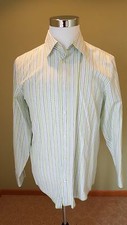 Calvin Klein Men's Long Sleeve Button Down Blue/White/Green Striped Shirt, M