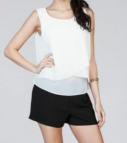 Ark n Co Anthropologie Plissee Lagenlook Top Damen Größe L weiß ärmellos transparent - Bild 3 von 12