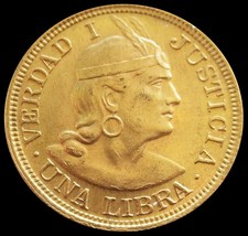 1917 GOLD PERU 7.988 GRAMS UN LIBRA 1 POUND COIN LIMA MINT 5237.13 per troy oz