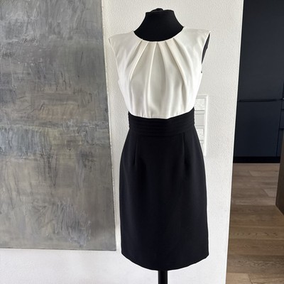 Tahari Damen Etuikleid Gr. 34 Schwarz Weiß Business Cocktail 94 cm 1x getragen 