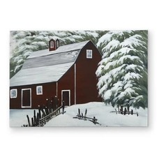 Begin Home Decor CODM17248UXF0G 17 x 24 in. Red Barn in Snow - Living Room In...