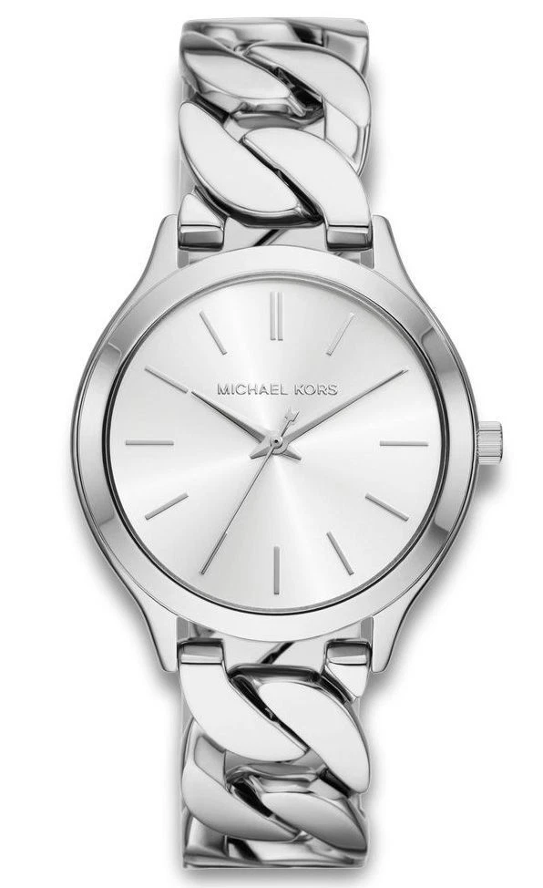 Orologio Donna Michael Kors MK7474 Slim Runway Argento Curb Link Bracciale 38MM Nuovo con etichette
