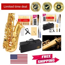 Elegant Gold-Lacquer E Flat Alto Saxophone with Accessories for All Skill Levels