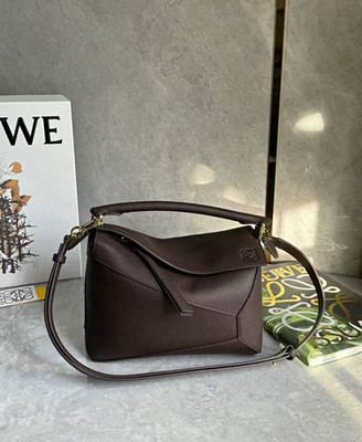 Loewe Puzzle Brown Top Handle Satchel Bag Zip Closure Gold Hardware Strap
