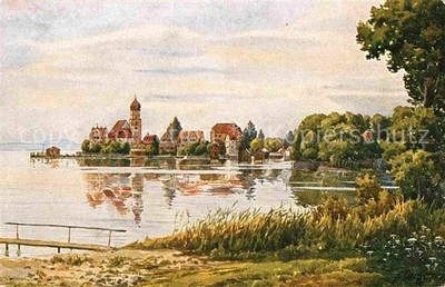 Wasserburg Bodensee Teilansicht Zeichnung