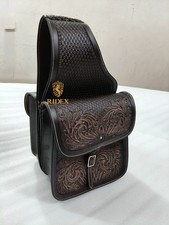 Premium Leather Western Basket/Floral Design Tooled Saddle Bag For Horse