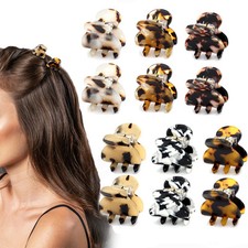 Tortoise Shell and Leopard Acrylic Hair Clips for Women and Girls - 12 Pcs Mi...