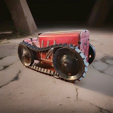 Antique Marx Toy Metal Red Climbing Tractor USA, Key Wind, works Missing Man