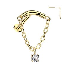 Implant Titanium Threadless Chained Curved Bar Sparkle Top Flat Back Labret