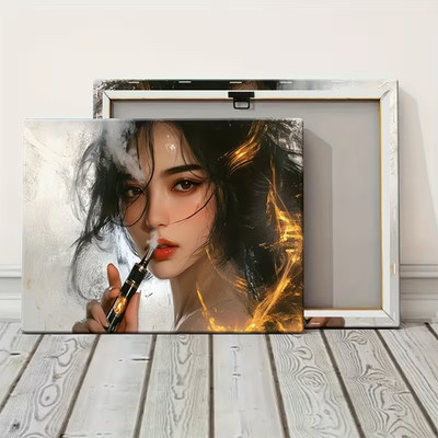 Modern Portrait Wall Art Print, Smoky Vapor Aesthetic Woman Glow Effect, Framed