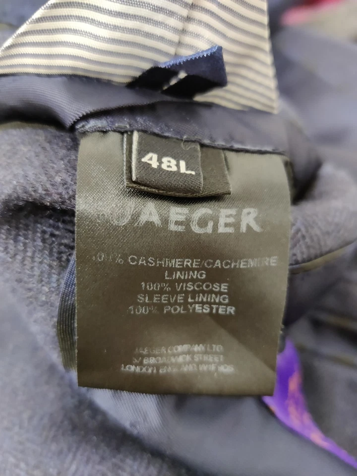 JAEGER NEGRO JOSHUA ELLIS AZUL MARINO BLAZER 48L 100% CACHEMIR REGENTE CHAQUETA TRAJE Foto 4 de 4