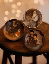3 Vintage Norman Rockwell Collector Plate Knowles 1981–1984 Christmas Music Make