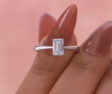 1 Ct Emerald Diamond Solitaire Engagement Ring 925 Sterling Silver Lab Grown