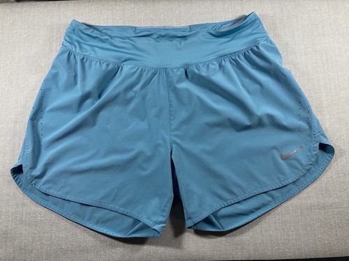 Nike Damen Dri-FIT Mid-Rise 3" kurze gefütterte Shorts Größe Lrg blau Laufshorts