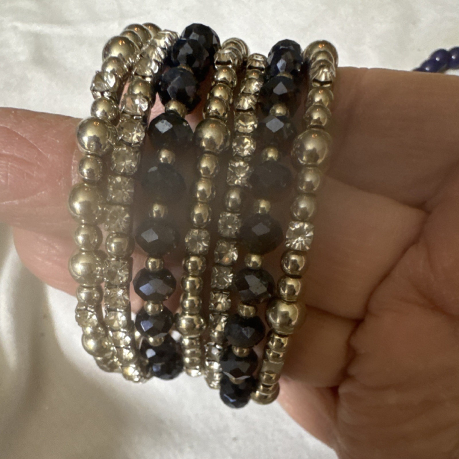 Beaded Stackable Stretch Bracelets Silver Blue Gl… - image 3