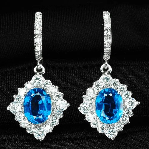 Radiant Intense Swiss Blue Topaz 5.75Ct 925 Sterling Silver White Gold Earrings