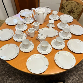 Fürstenberg Porzellan Kaffeeservice 10 Gedecke weiß grün/gold Randdekor