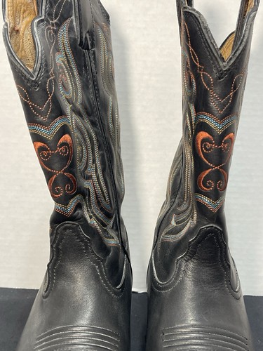 Tony Lama Round Roper Womens Size 9.5 B Cowboy Boots Black Leather Stableford - Picture 13 of 16